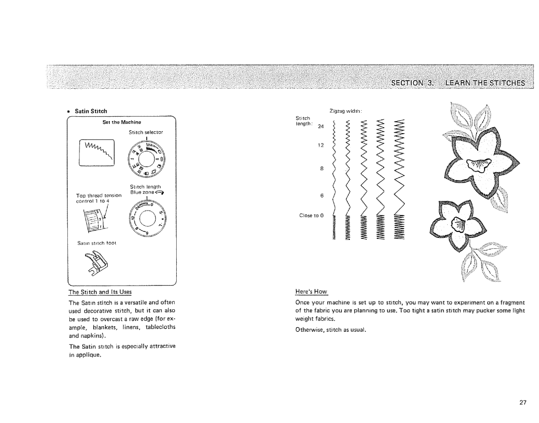 Sears 385.128418 owner manual Satin Stitch 