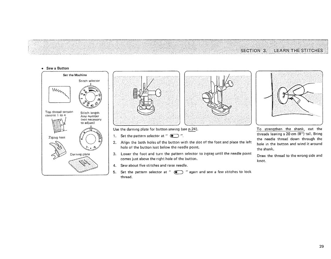 Sears 385.128418 owner manual Sew a Button 