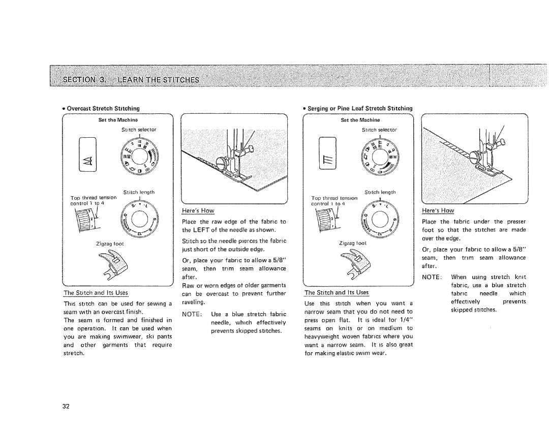 Sears 385.128418 owner manual = Overcast Stretch Stitching Sat the Machine, TOp thread tens=on OL 