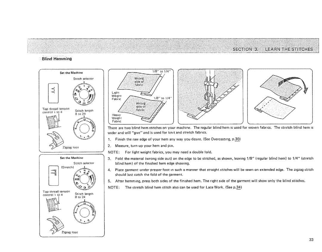 Sears 385.128418 owner manual Blind Hemming 