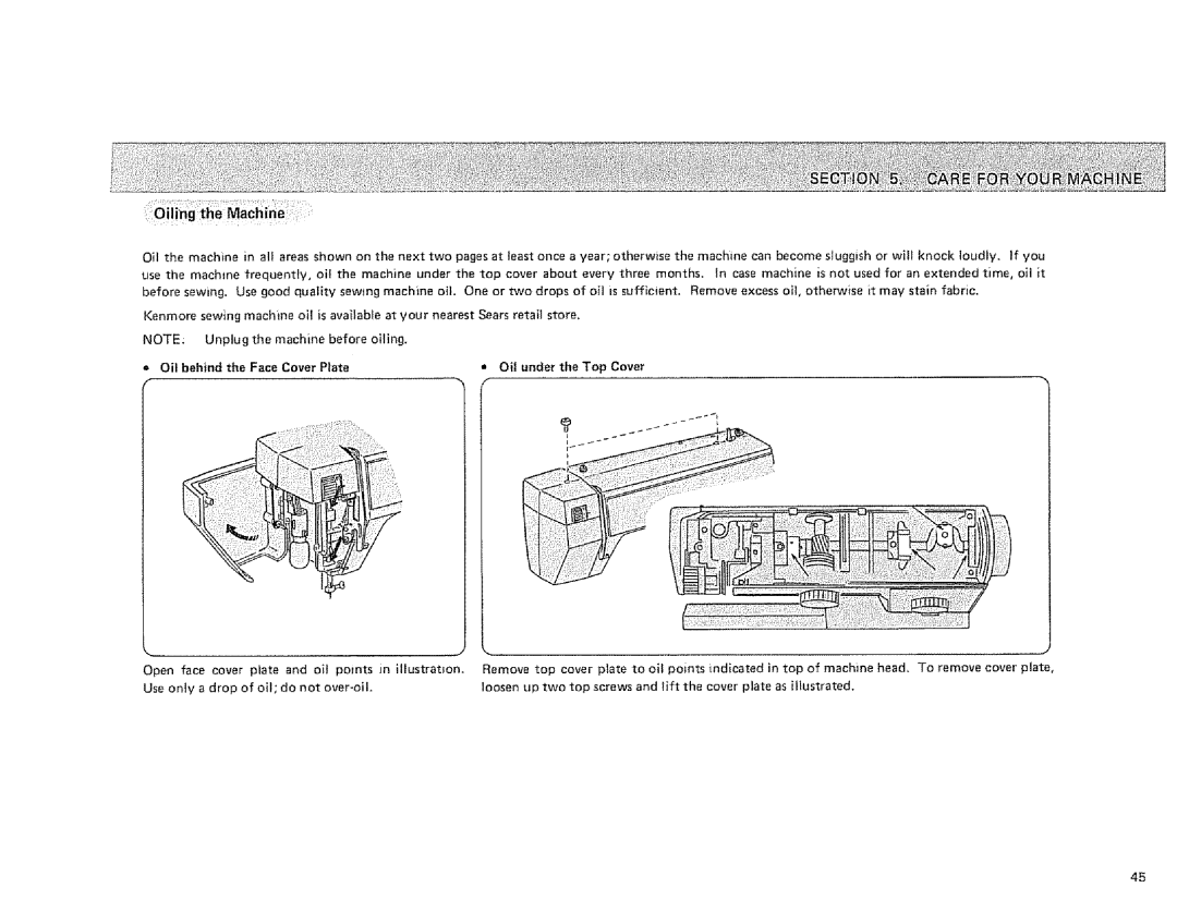 Sears 385.128418 owner manual =iiioiii ii GiMiiiiiiiii¸¸, Oil behind the Face Cover Plate 