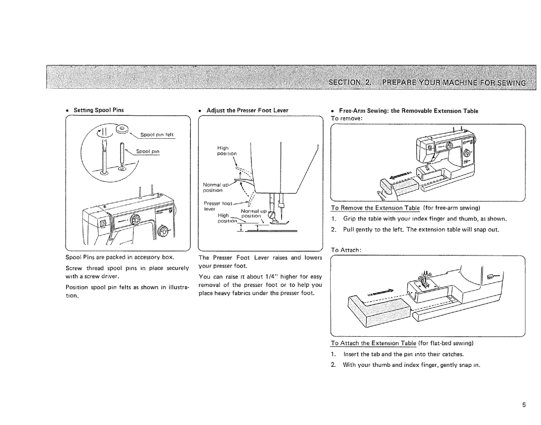 Sears 385.128418 owner manual Setting Spool Pins, = Free*Arm Sewing the Removable Extension Table, To remove 