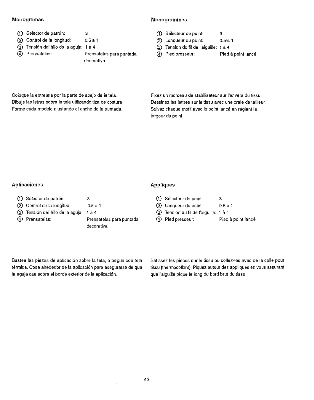 Sears 385.12916, 385.12912 owner manual Monogramas Monogrammes, Aplicaciones, Appliques 