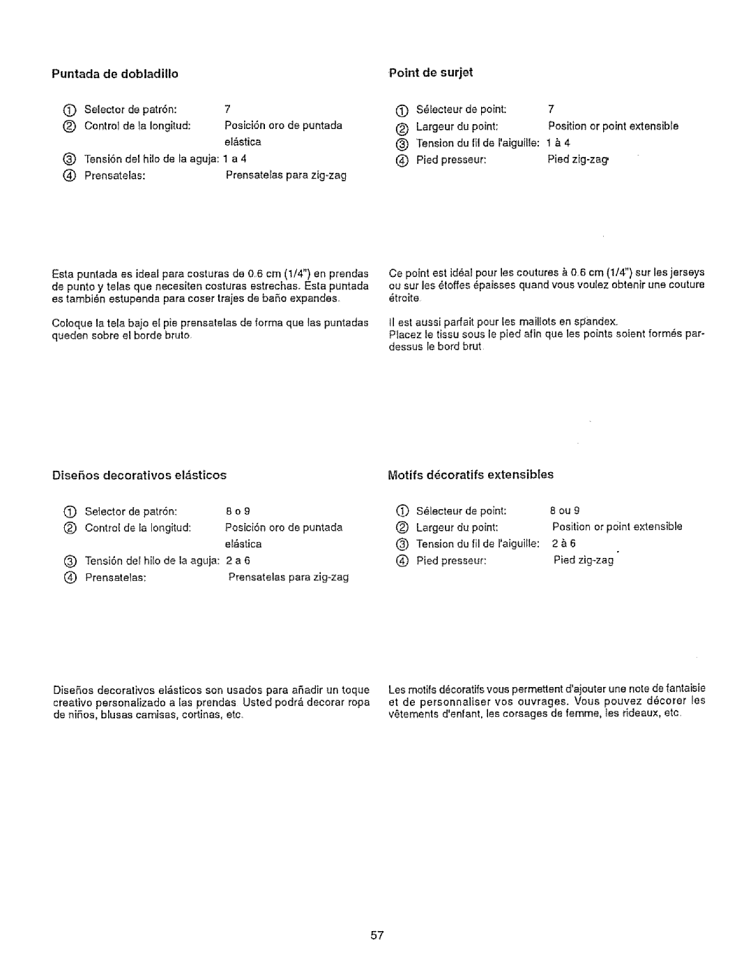 Sears 385.12916 Puntada de dobladillo, Point De surjet, Diseffos decorativos elsticos Motifs dcoratifs extensibles, 8ou9 