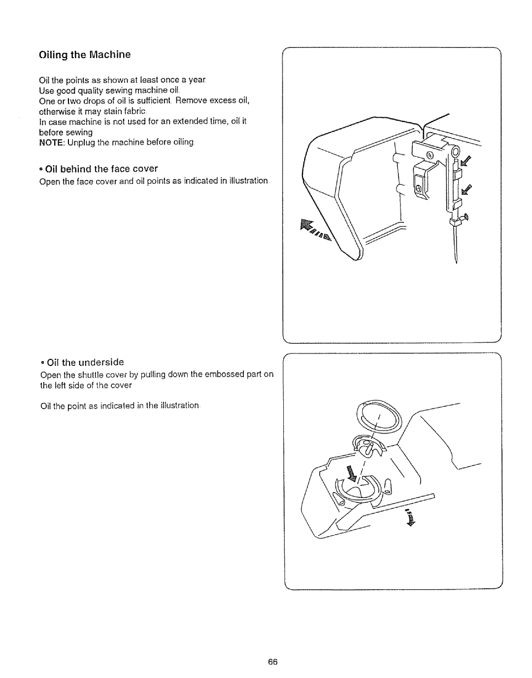 Sears 385.12912, 385.12916 owner manual Oiling the Machine 