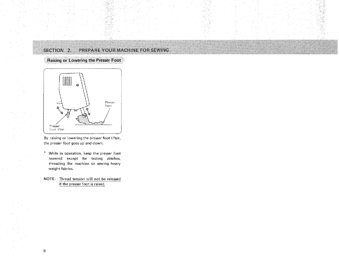 Sears 385.16631 owner manual Raising or LOwering the Presser Foot 