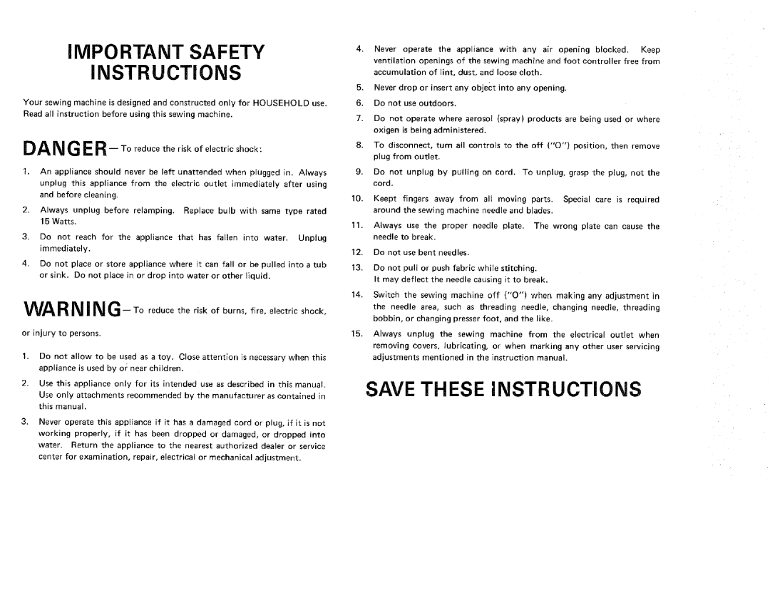 Sears 385.16631 owner manual Important Safety Instructions, Watts 