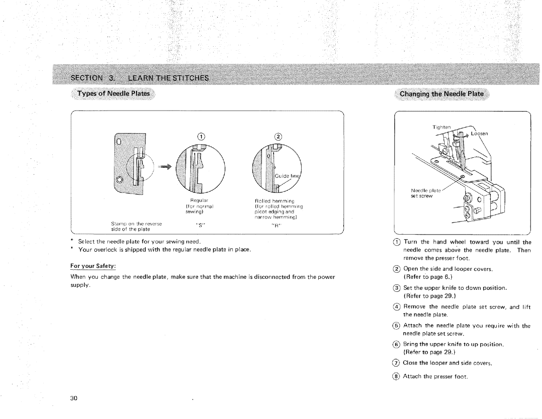 Sears 385.16631 owner manual Changing the Needle Plate 
