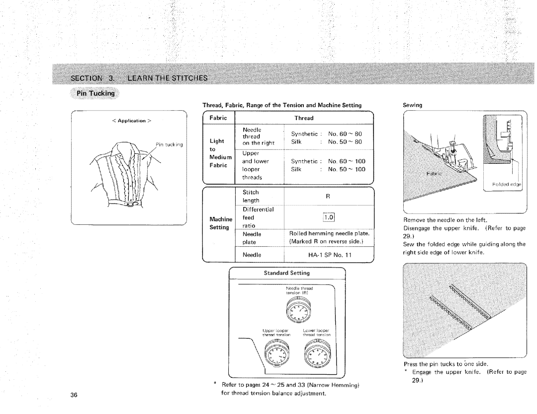 Sears 385.16631 Thread, Fabric, Range of the Tension and Machine Setting, Sewing, Light, to Medium Fabric Machine Setting 