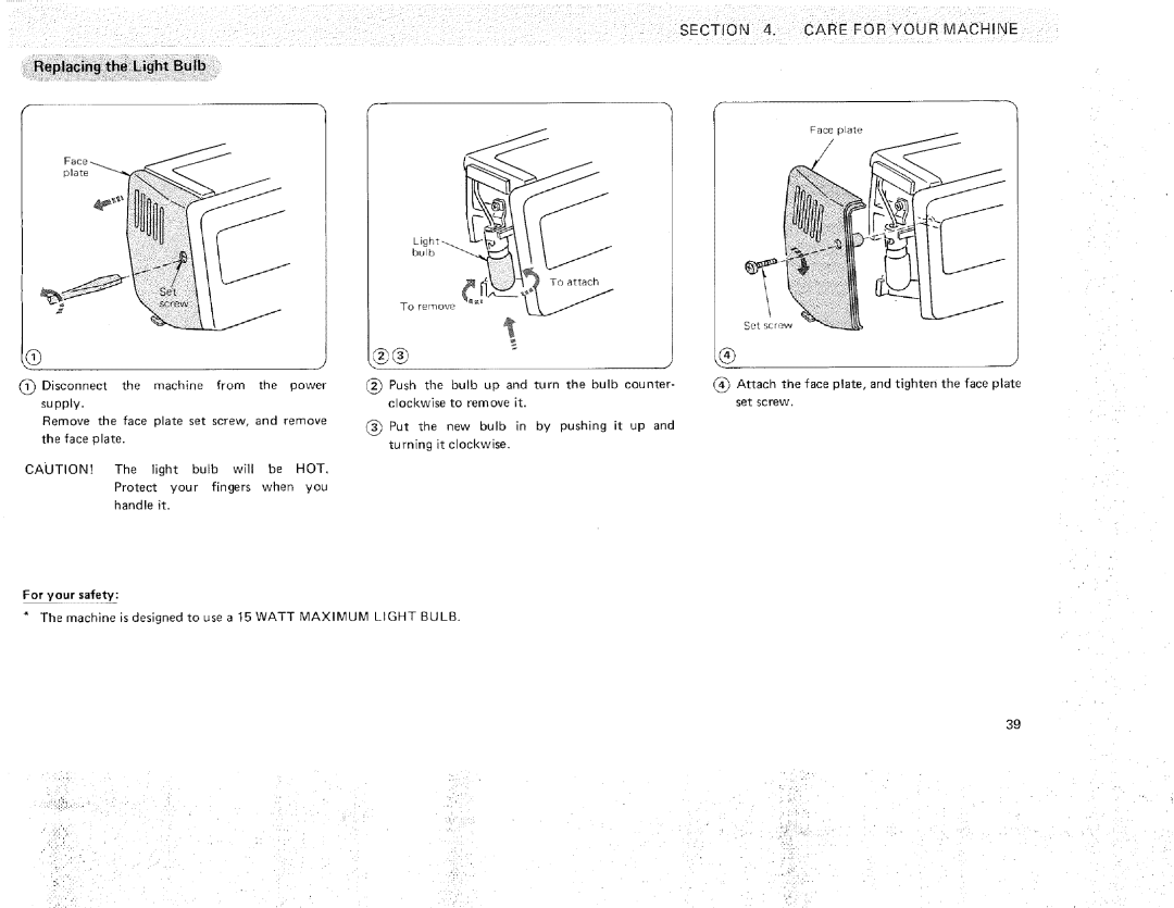 Sears 385.16631 owner manual Replacing the Light Bulb, For your safety 