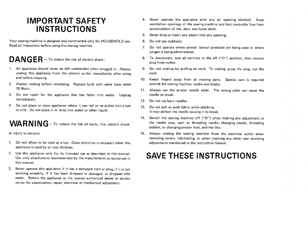 Sears 385.16631 owner manual Save These Instructions, Important Safety Instructions, Watts 