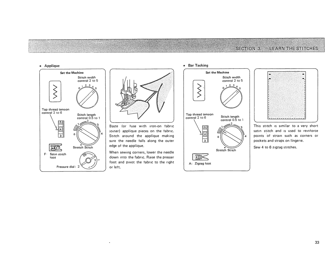 Sears 385.17724 owner manual Bar Tacking 