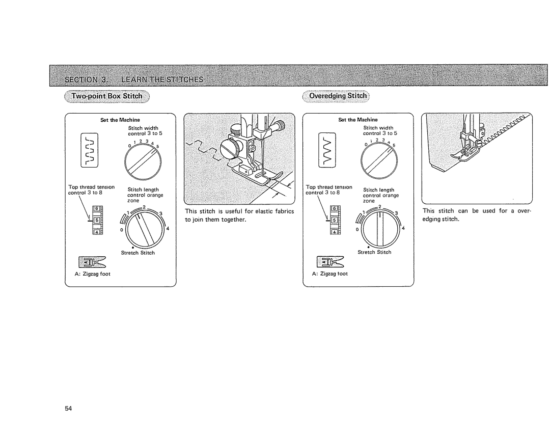 Sears 385.17724 owner manual Edging stitch, Top thread tension control 3 to 