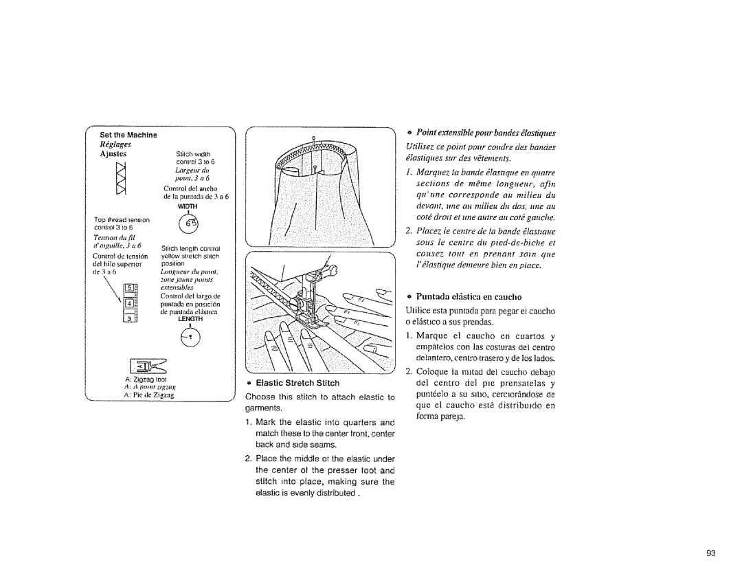 Sears 385.1883 manual Ajustes, Dlastiqtte demeure bien en place, Zigzagtool 