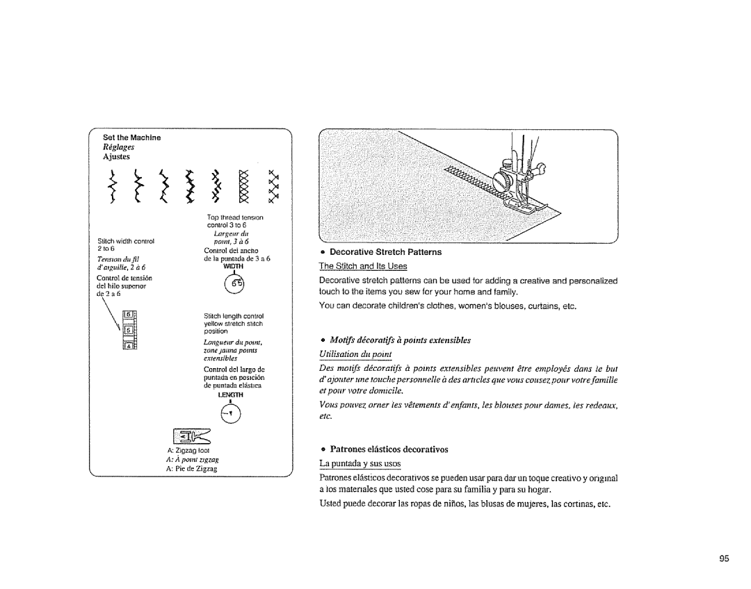 Sears 385.1883 manual Potato 3 iz6, Control deancho, De la pumada De 3 a, = Decorative Stretch Patterns 