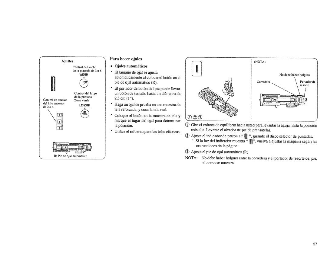 Sears 385.1883 manual Para heeer ojales 