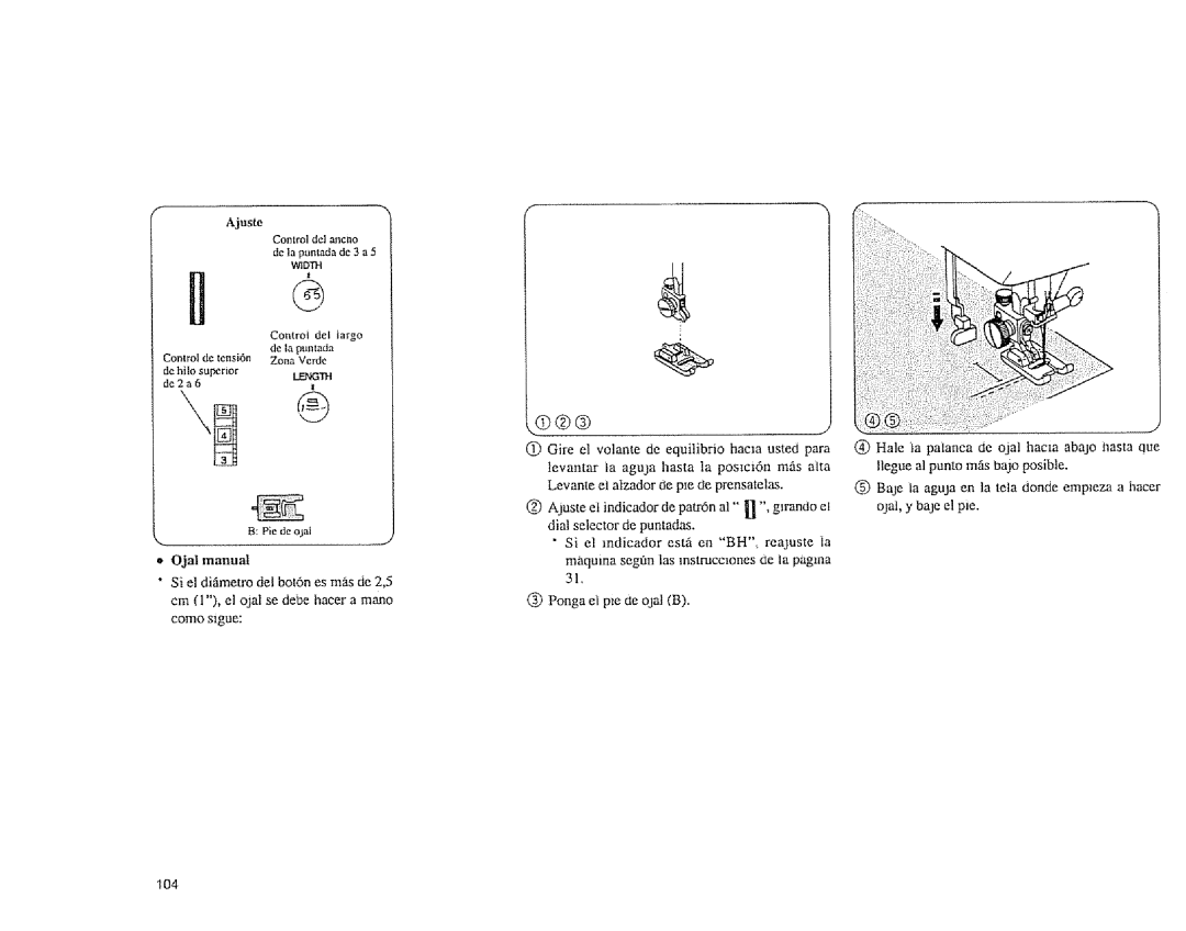 Sears 385.1883 manual Control del iargo, 104 