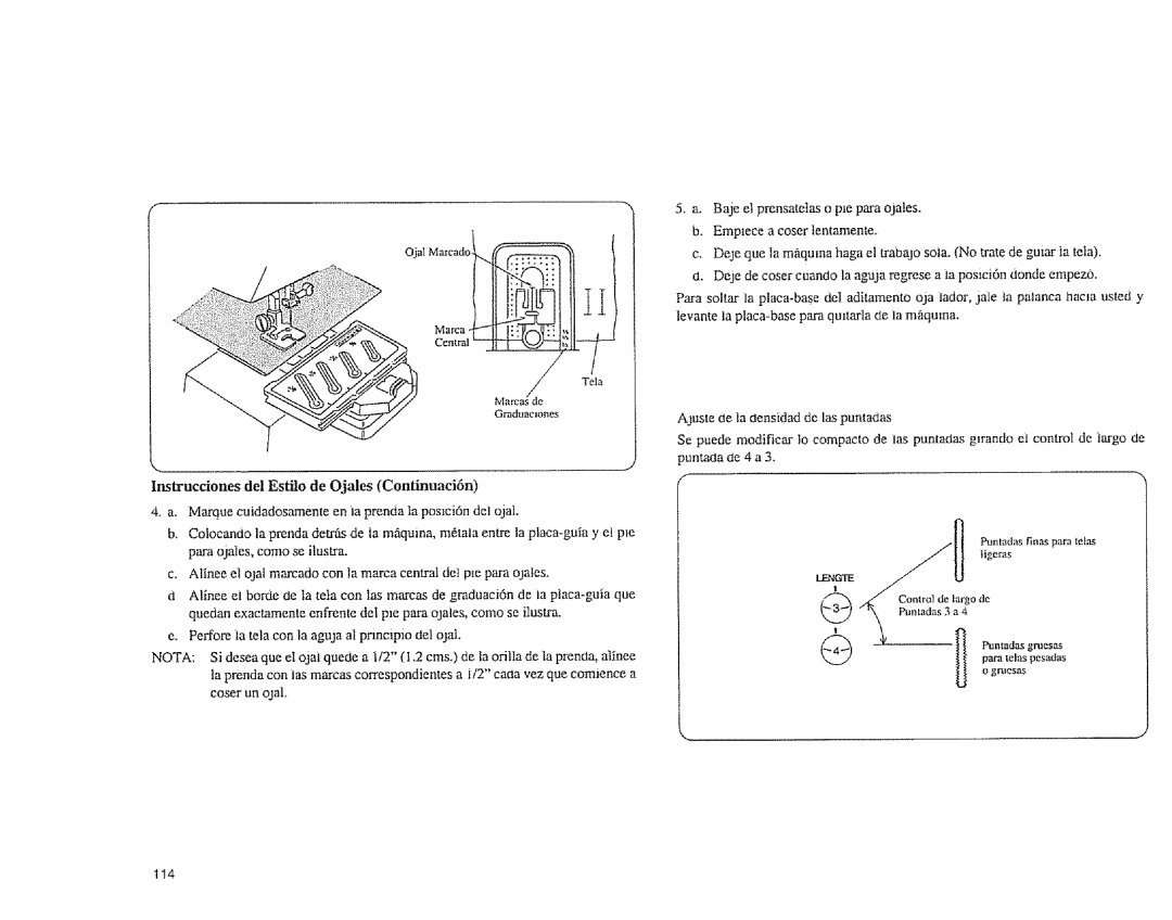 Sears 385.1883 manual Instrucciones del Estilo de Ojales Continuaci6n, 114 