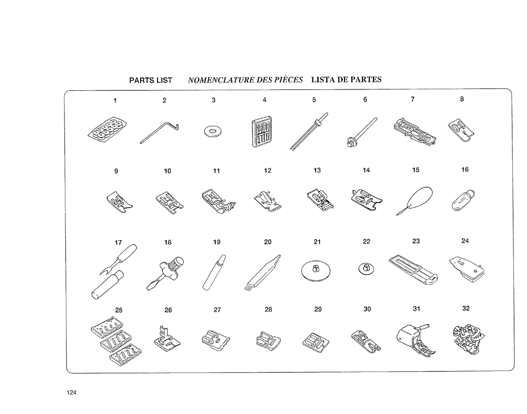 Sears 385.1883 manual Parts List Nomenclature DES Pices Lista DE Partes, 124 