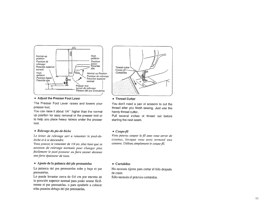 Sears 385.1883 Ajuste de la palanca del pie prensatelas, Relevape Haute, Rvstnon, Hauls, = Adjust the Presser Foot Lever 