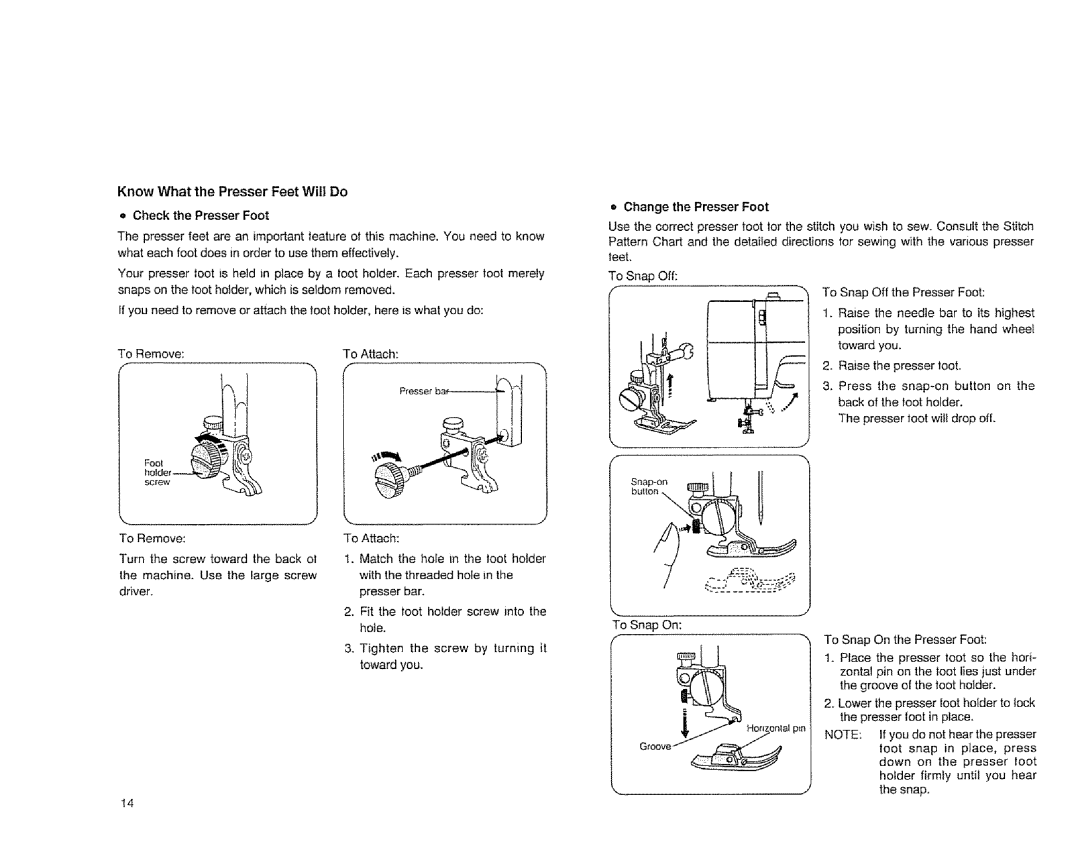 Sears 385.1883 manual Know What the Presser Feet Will Do, Check the Presser Foot 