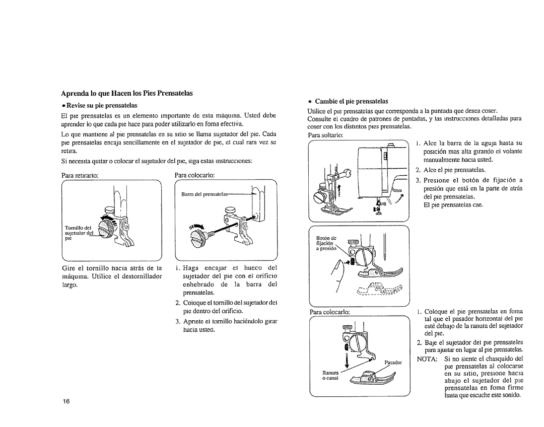 Sears 385.1883 manual Cambie el pie prensatelas, Botbnde, Pasador 