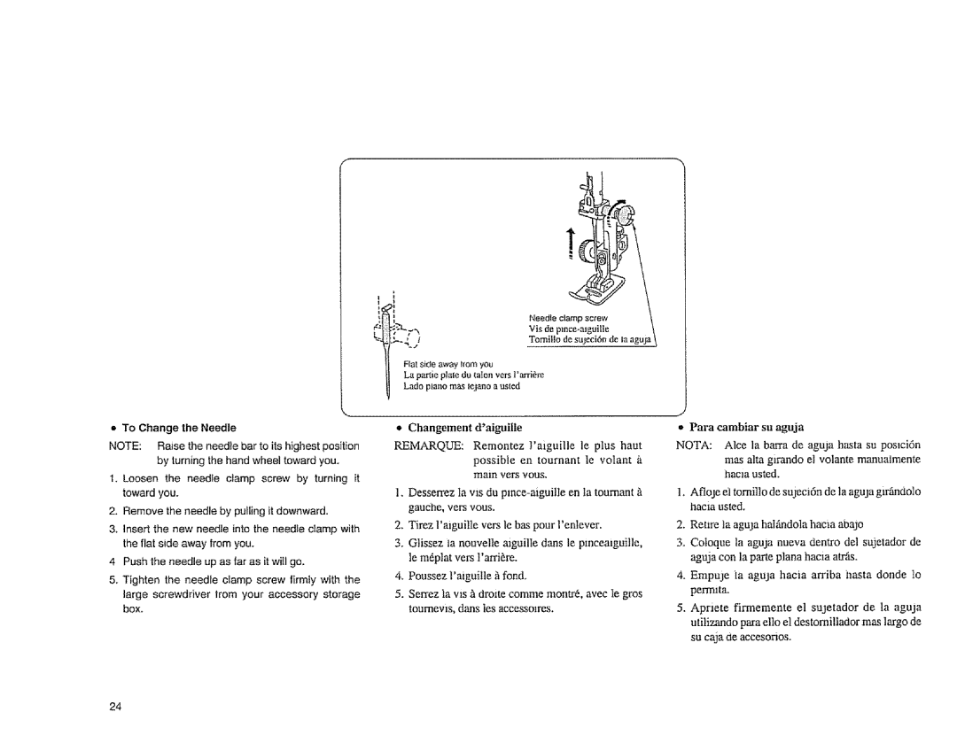 Sears 385.1883 manual Changement Daiguille, Remarql 