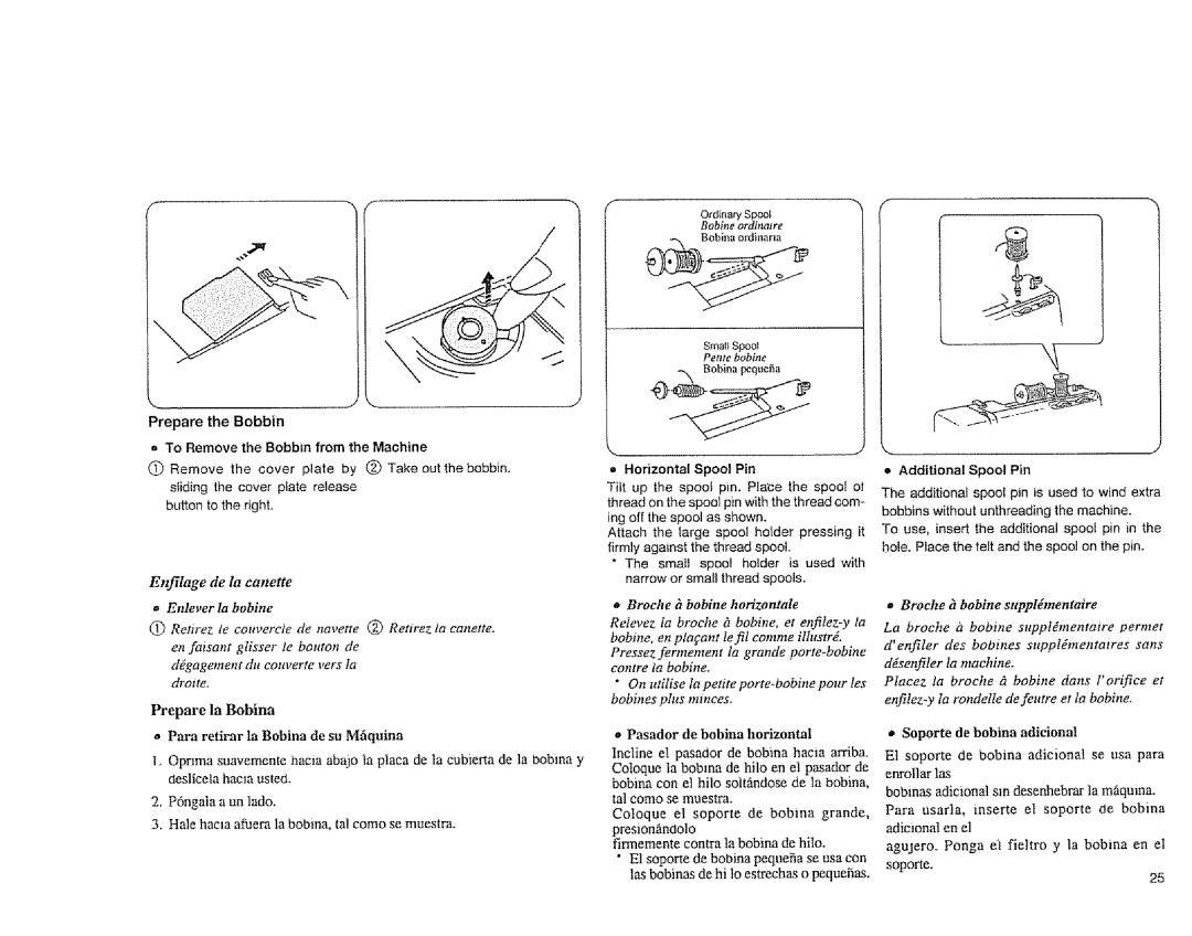 Sears 385.1883 manual Para retirar La Bobina de su Mfiquina €, Pasador De bobina, La canette, Enlever, Bobine 