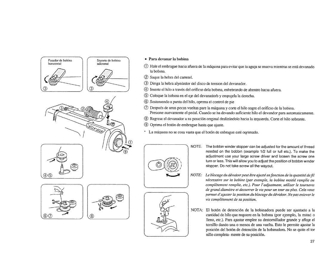 Sears 385.1883 manual Para devanar la bobina 