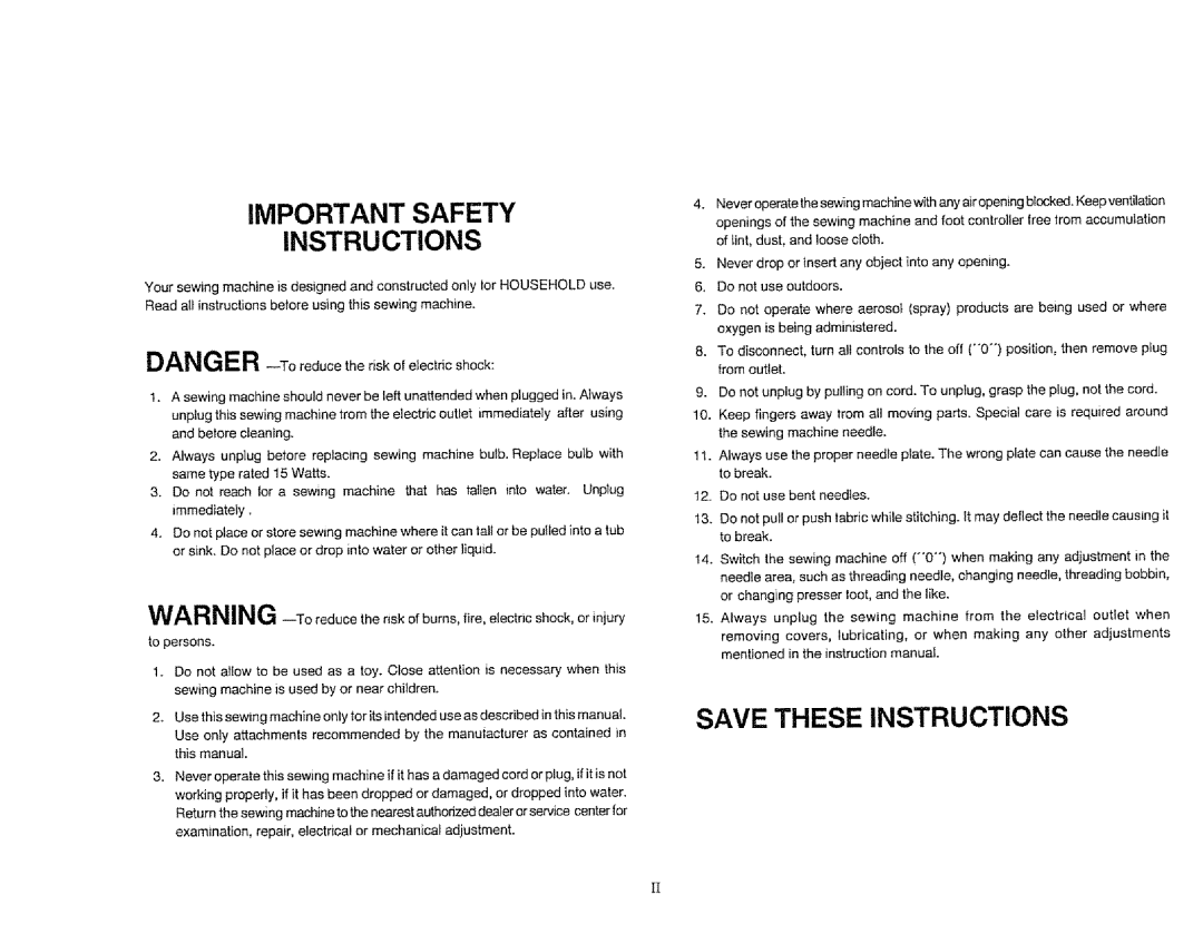 Sears 385.1883 manual Important Safety Instructions 