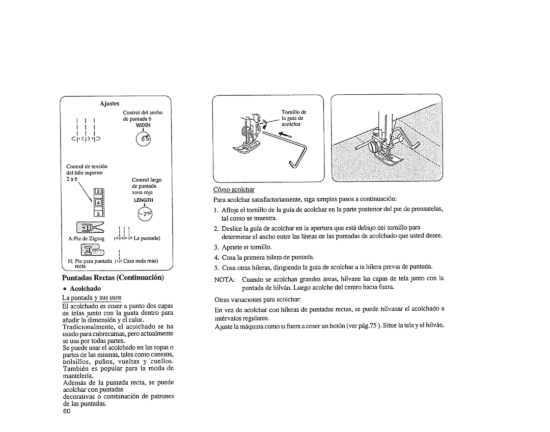 Sears 385.1883 manual ClIq, Puntadas Rectas Contlnuaei6n Acolchado, Wtym 