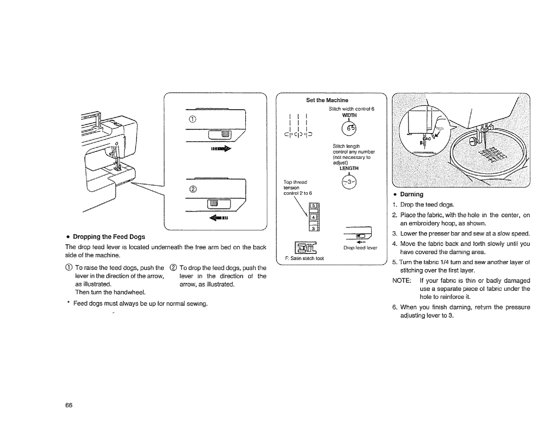 Sears 385.1883 manual Dropping the Feed Dogs, Darning 