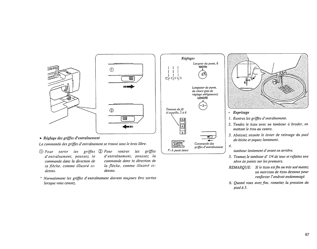 Sears 385.1883 manual Pour Rentrer Ies, Cp Ct qD, LENt6TE, Tension d. fil dat uille, 2 d, Griffes dentrnTnement 