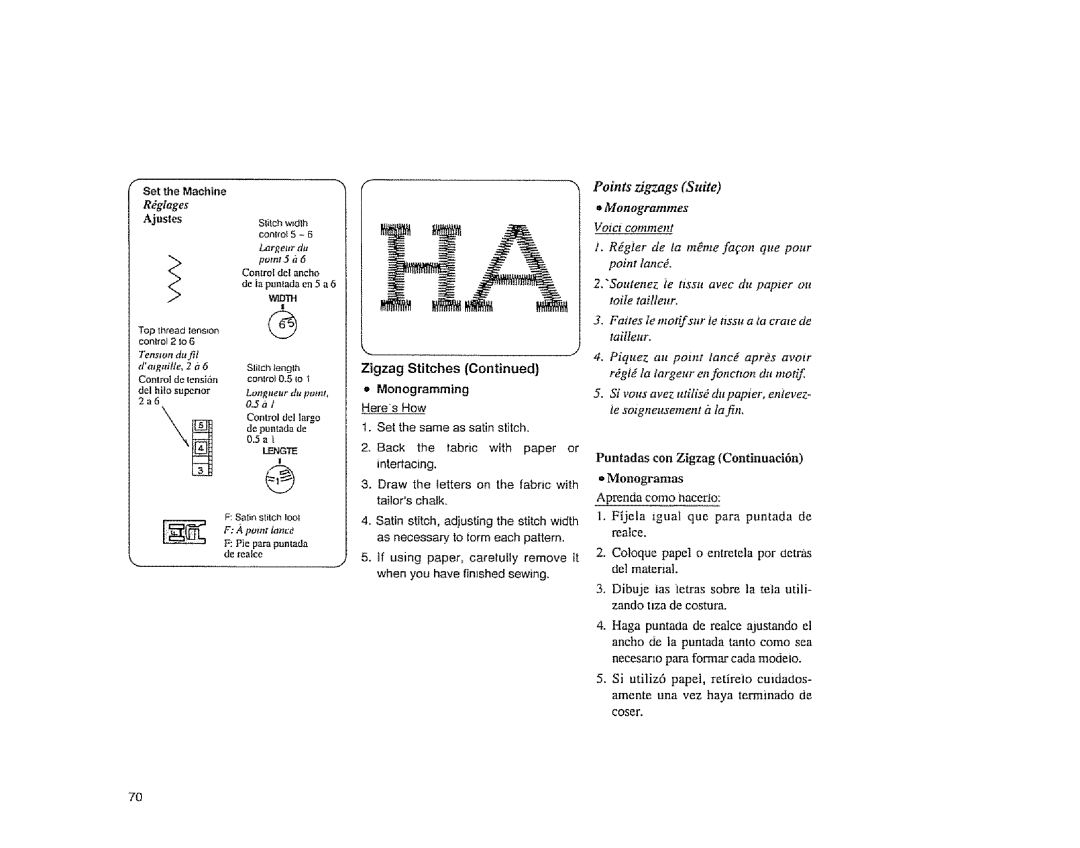 Sears 385.1883 manual Pohtts zigzags Suite, Reaice, VqDfH, Zigzag Stitches = Monogramming, Monogrammes 