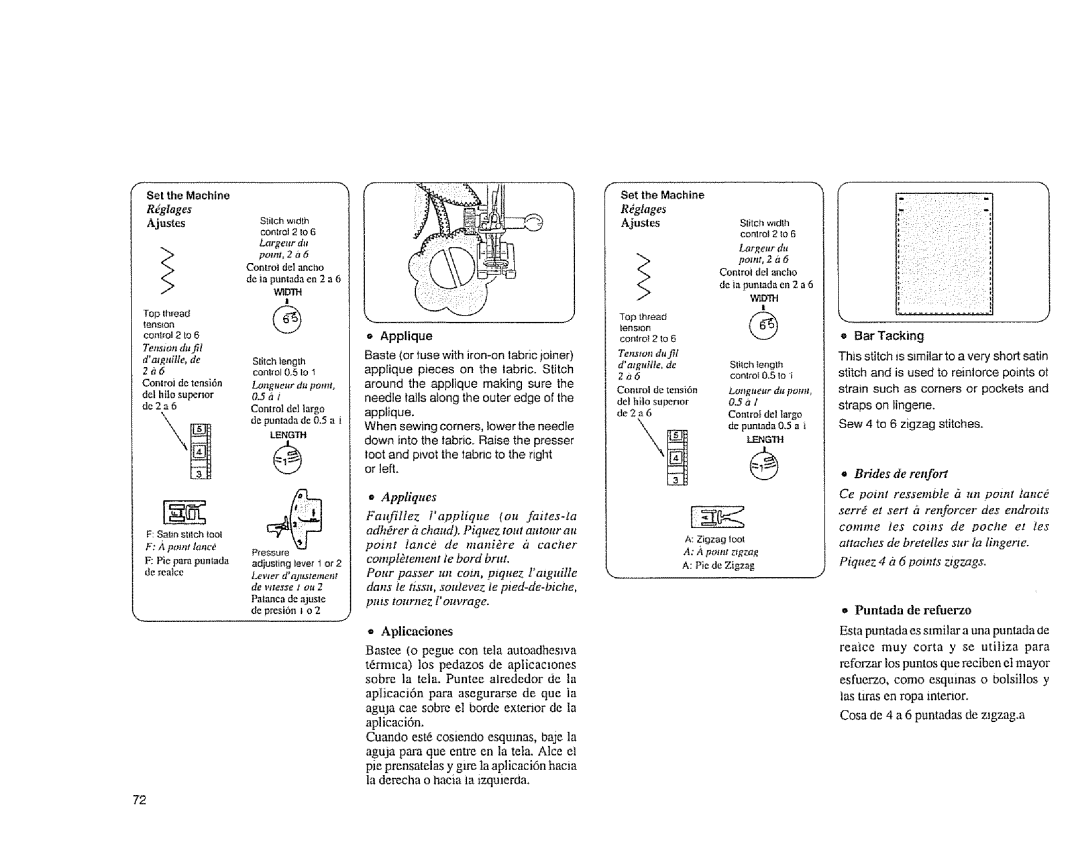 Sears 385.1883 manual Puntada de refuerzo, Largeurdu, Adjustinglever1or, Set the Machine 