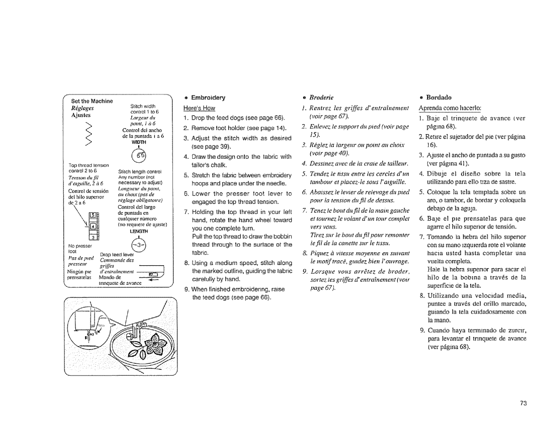 Sears 385.1883 manual @lages, Aj ustes, De la puntada i a, Palm, 1h, Embroidery 