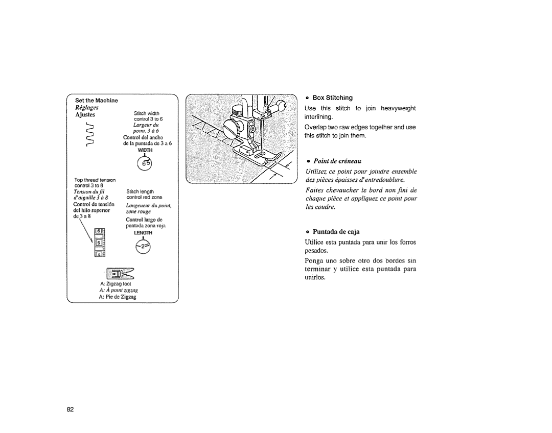 Sears 385.1883 manual Puntada de eaja, Box Stitching, Polntde cr#neau 