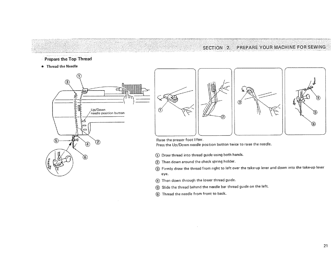 Sears 385.1915 owner manual Prepare the Top Thread, Thread the Needle 