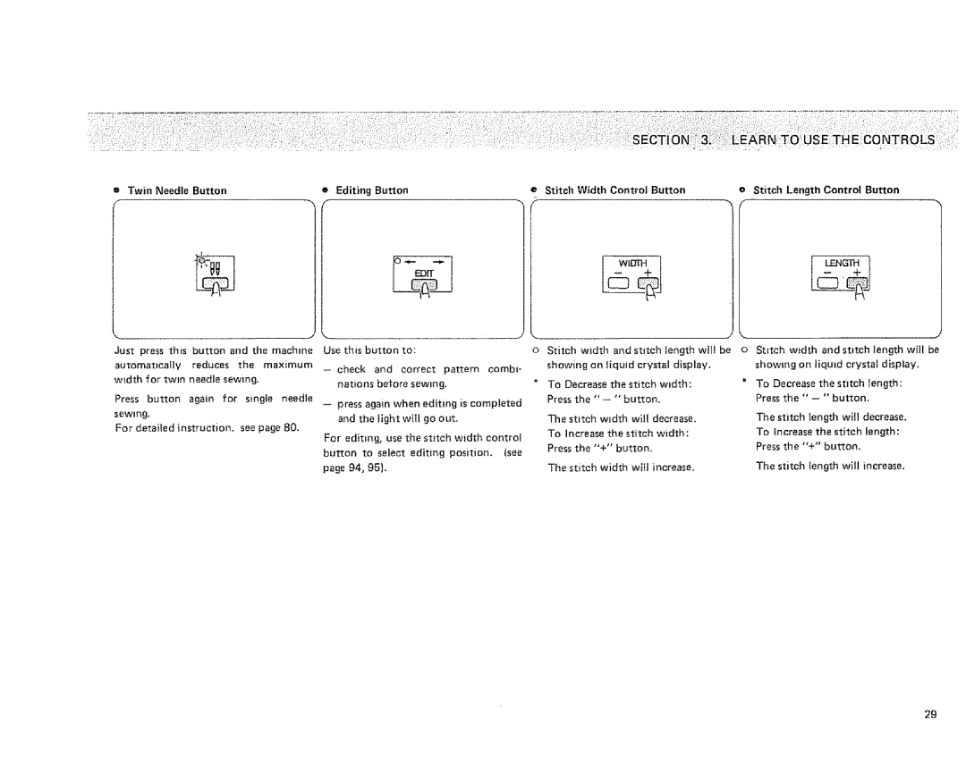 Sears 385.1915 owner manual Stitch Length Control Button, Length will be, Light, Increase 