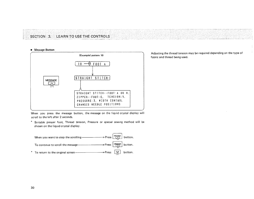 Sears 385.1915 owner manual Message Button, Press 