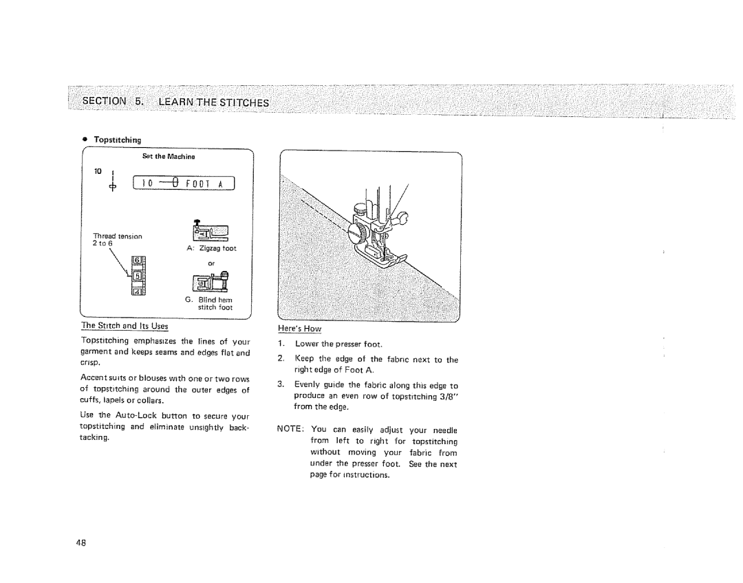 Sears 385.1915 owner manual +t --eroot Aj, Topstitchlng Set the Machine 