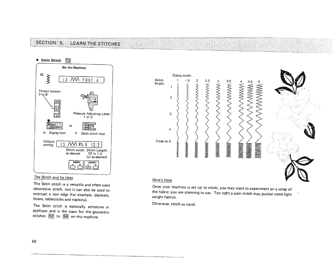 Sears 385.1915 owner manual Satin Stitch Set the Machine, Heres How 