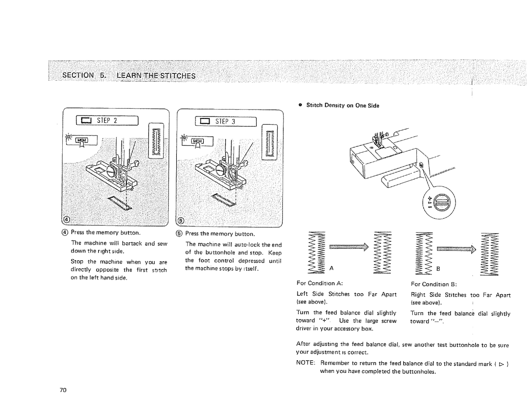 Sears 385.1915 owner manual Stitch Density on One Side, For 