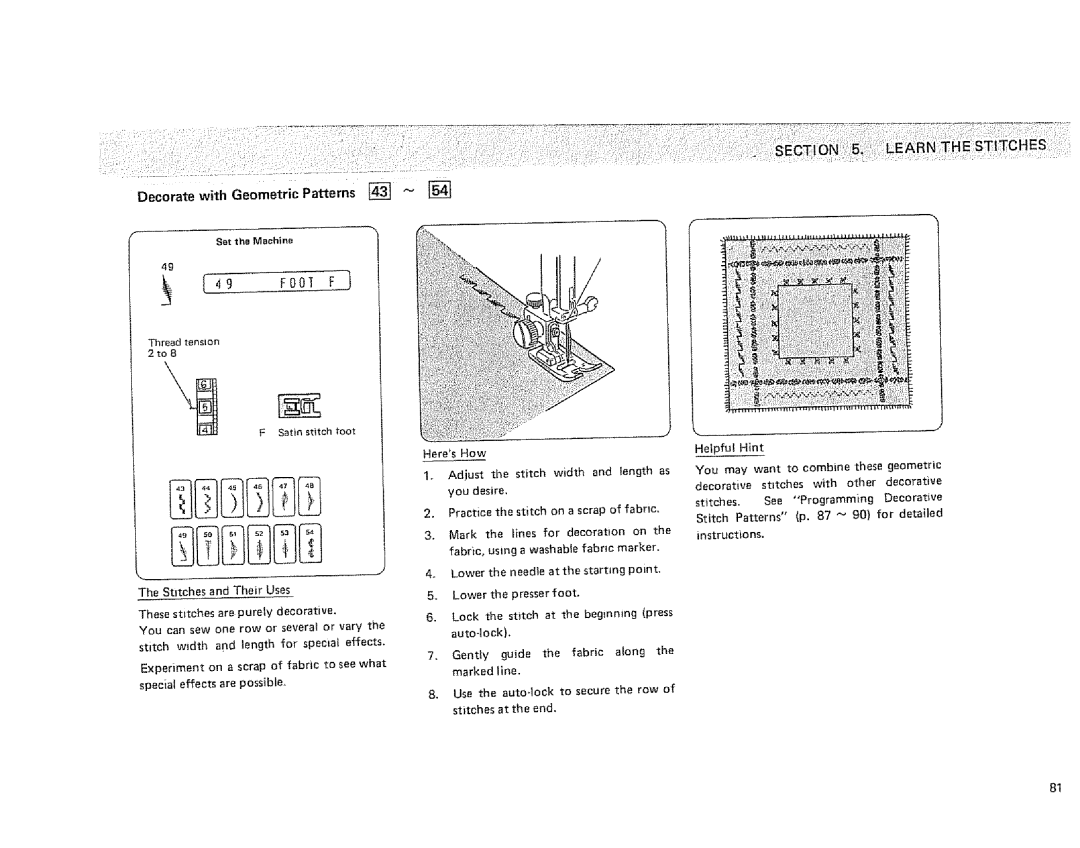 Sears 385.1915 owner manual FootF, Decorate with Geometric Patterns 