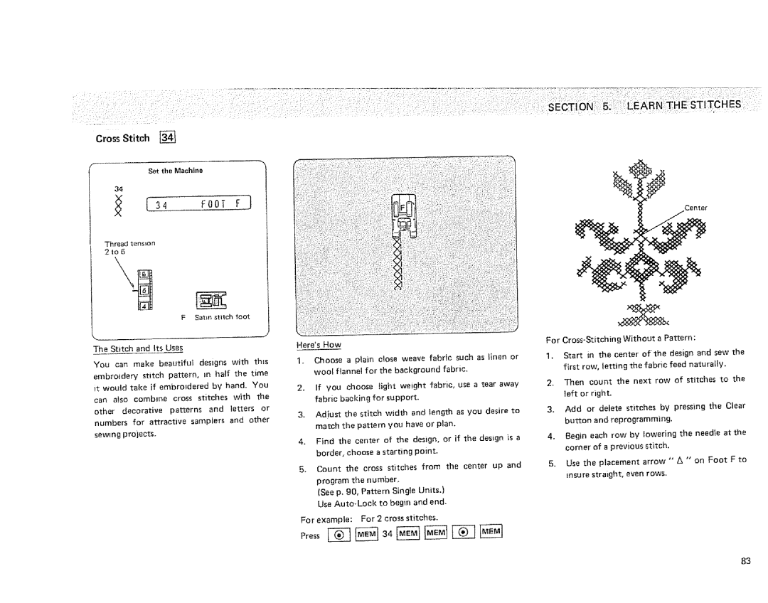 Sears 385.1915 owner manual F34 Foot l, Cross Stitch 