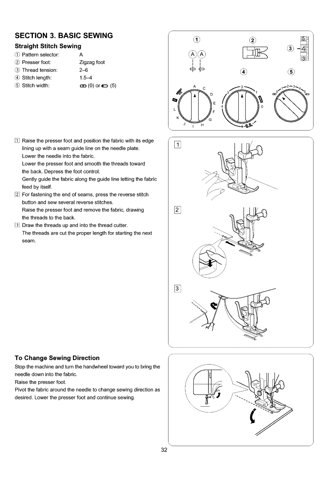 Sears 385.4052LX200 owner manual Straight Stitch Sewing, Desired, Lower the presser foot and continue sewing 