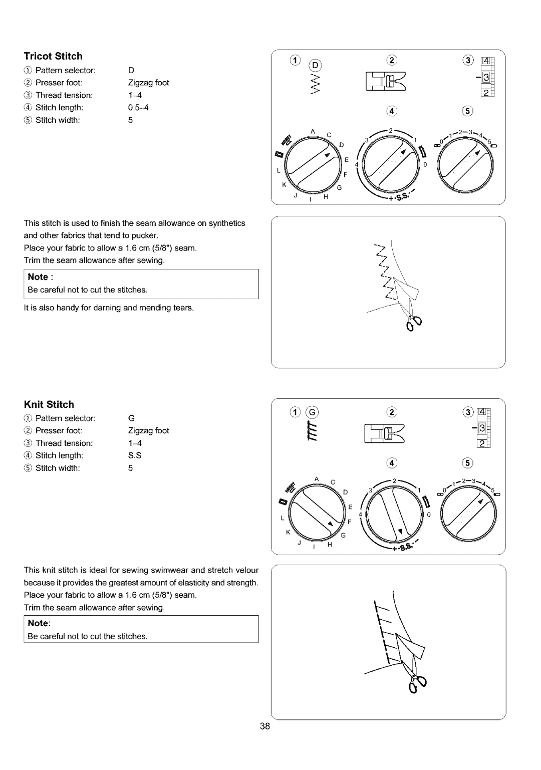 Sears 385.4052LX200 owner manual Tricot Stitch, Knit Stitch 