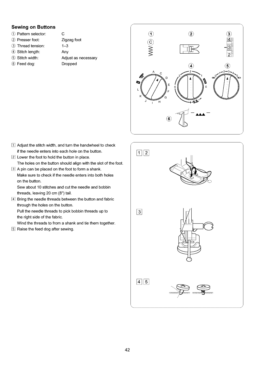 Sears 385.4052LX200 owner manual Sewing On Buttons 