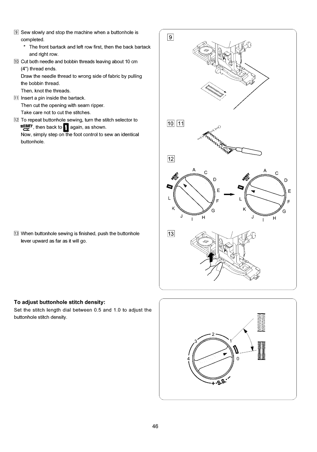 Sears 385.4052LX200 owner manual Ii H, To adjust buttonhole stitch density 