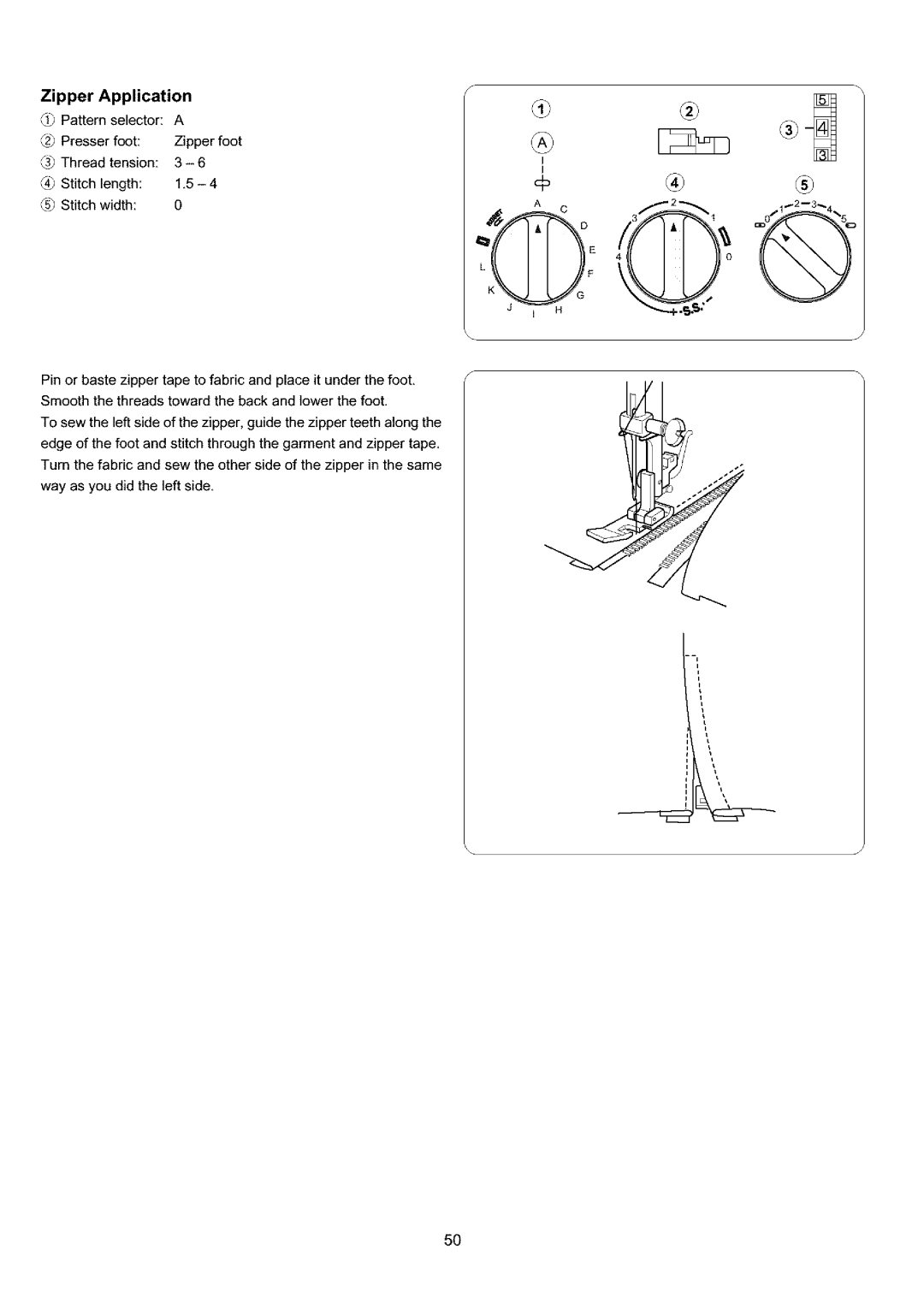 Sears 385.4052LX200 owner manual Zipper Application 